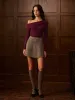 Asymmetrical Neck Ruched Jersey Top sold by COMMENSE