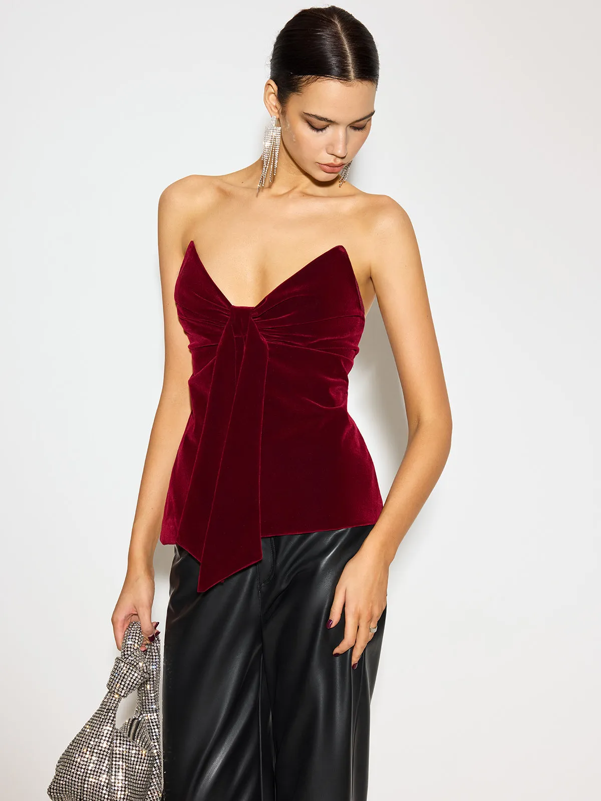 Bow Front Velvet Zipper Tube Top sold by COMMENSE product image thumbnail 4