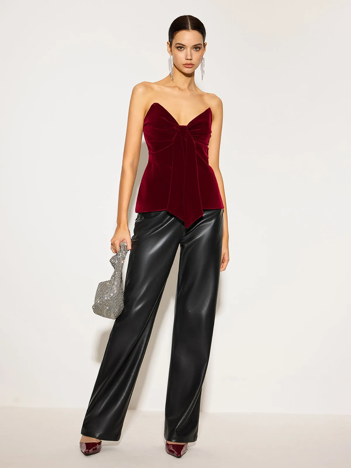 Bow Front Velvet Zipper Tube Top sold by COMMENSE product image thumbnail 3