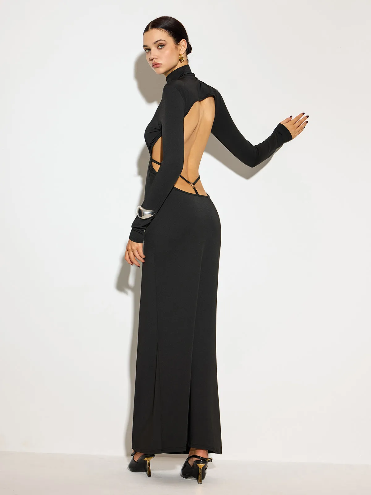 Mock Neck Open Back Long Dress sold by COMMENSE product image thumbnail 5