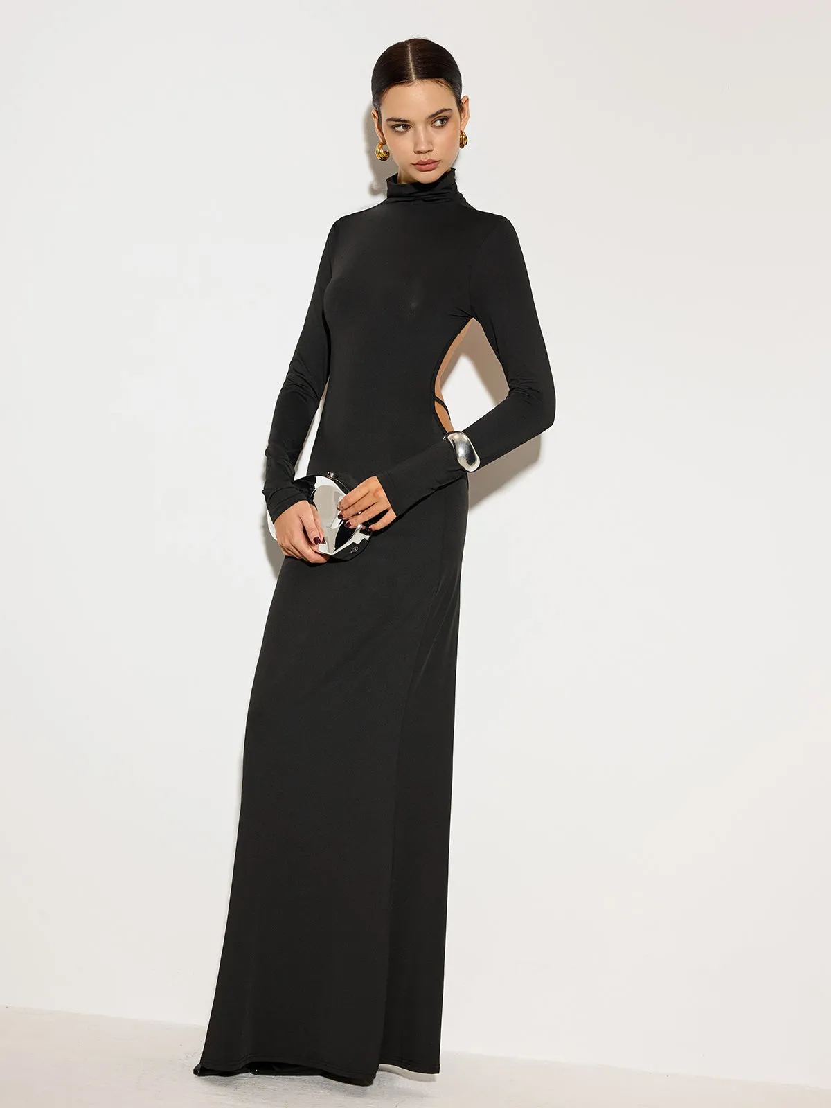 Mock Neck Open Back Long Dress sold by COMMENSE