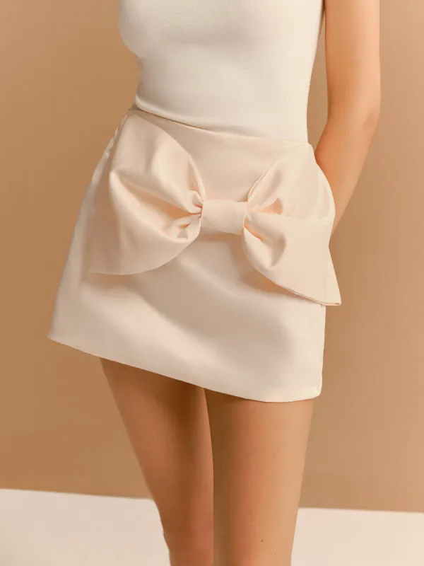 Mid-Waist Bow Decor A-Line Mini Skirt sold by COMMENSE