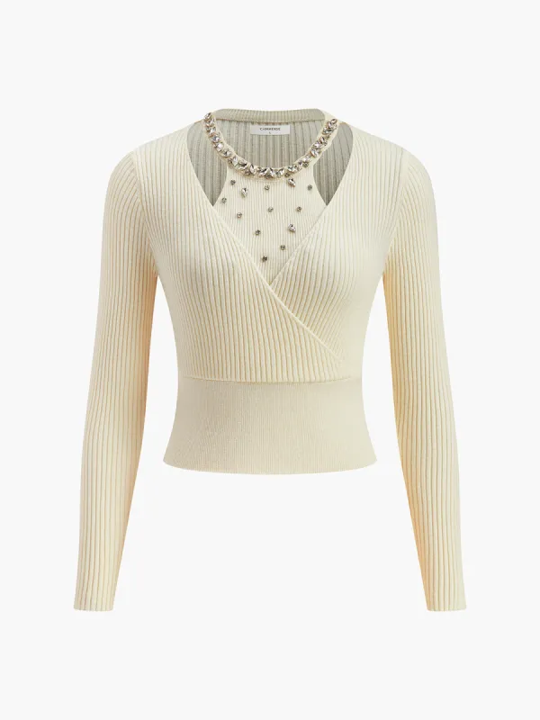 2 in 1 Beaded Cinched Waist Sweater sold by COMMENSE