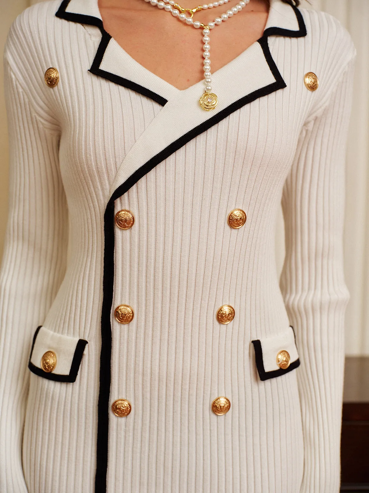 Contrast Trim Metal-Decor Sweater Midi Dress sold by COMMENSE product image thumbnail 5