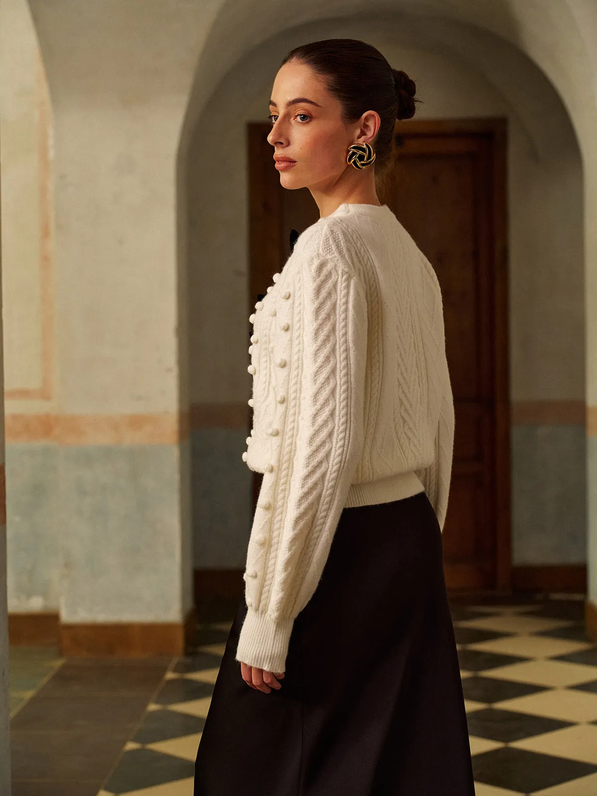 Bow Front Knit Ball-Decor Sweater sold by COMMENSE product image thumbnail 4