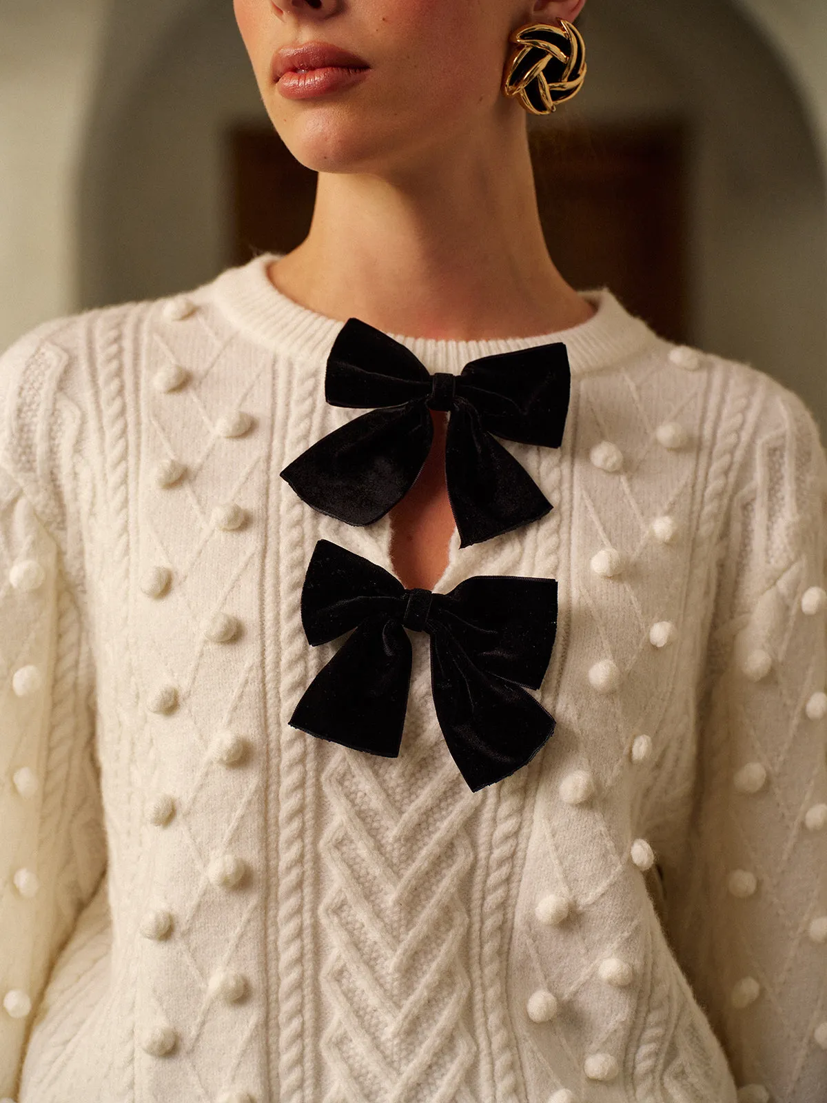 Bow Front Knit Ball-Decor Sweater sold by COMMENSE product image thumbnail 5