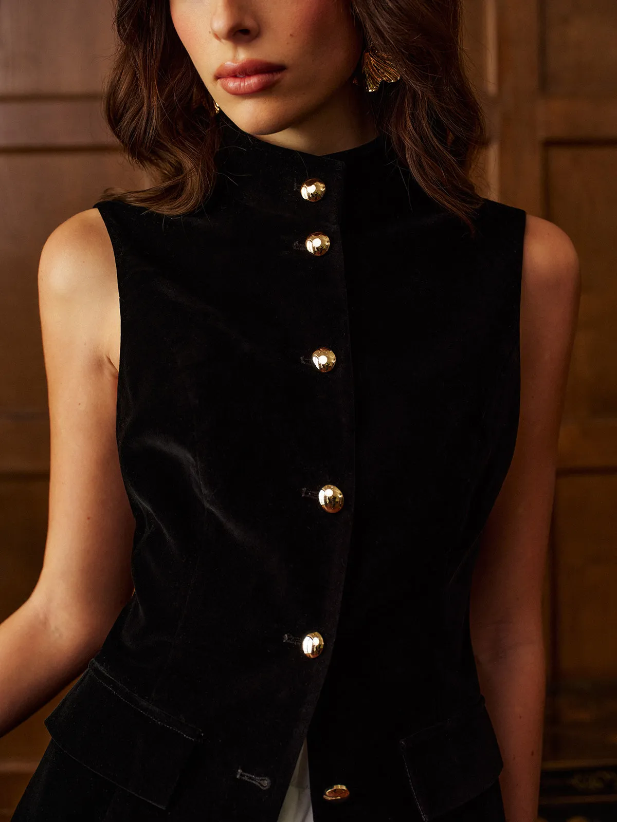 Button Slit Velvet Top With Chiffon Skirt Set sold by COMMENSE product image thumbnail 2