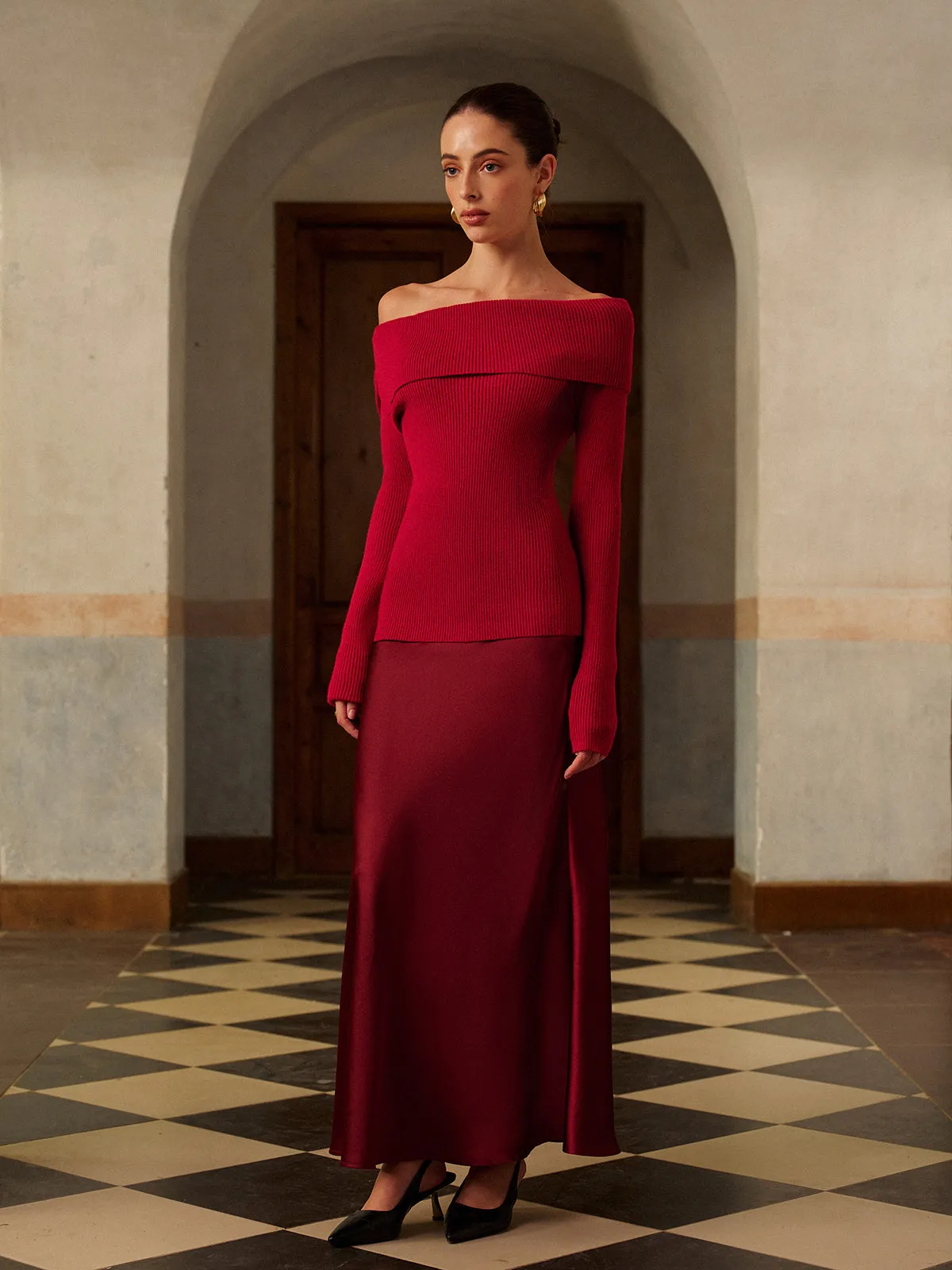 Wool-Blend Off-Shoulder Ribbed Sweater sold by COMMENSE product image thumbnail 3