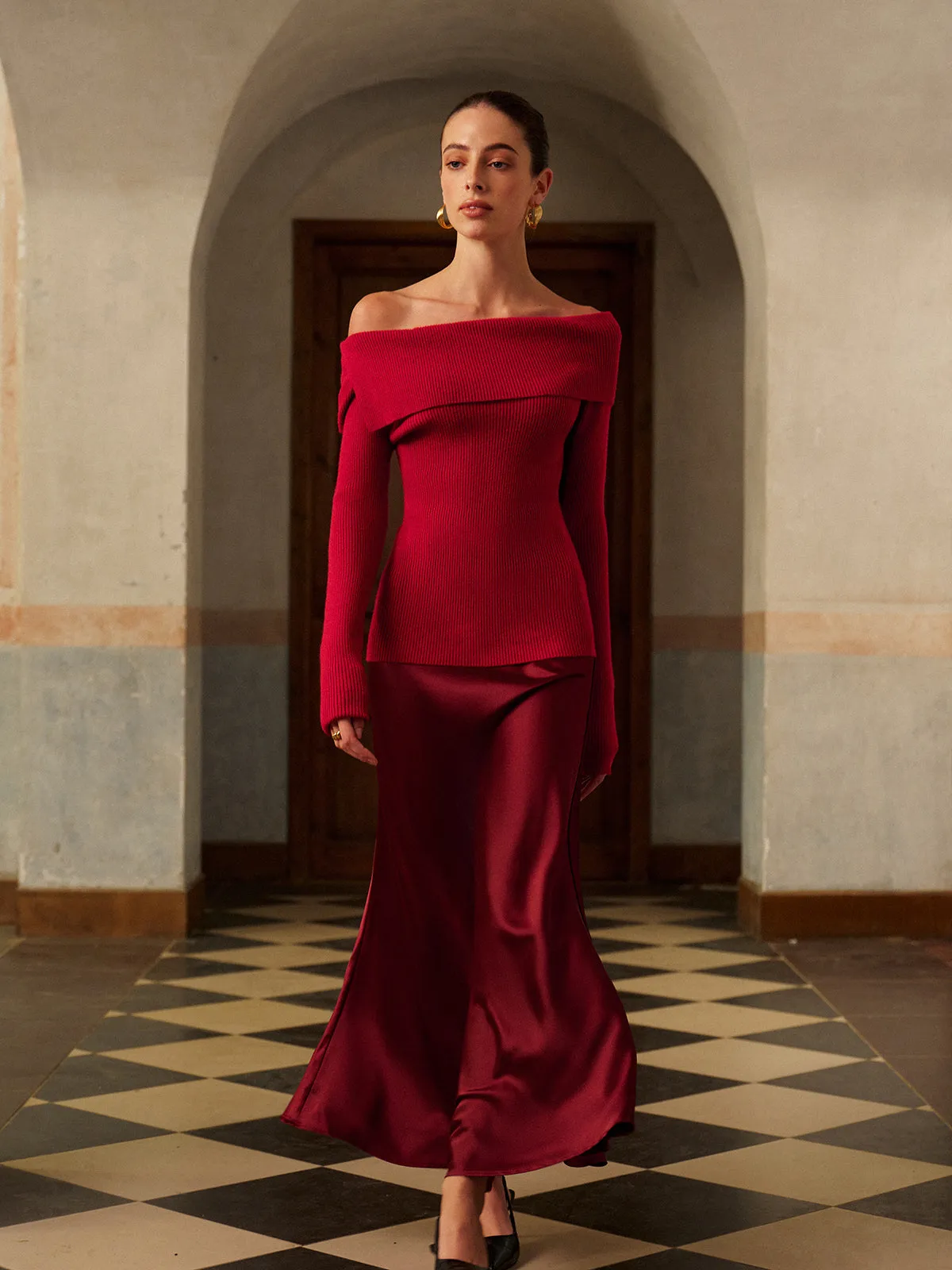 Wool-Blend Off-Shoulder Ribbed Sweater sold by COMMENSE product image thumbnail 5