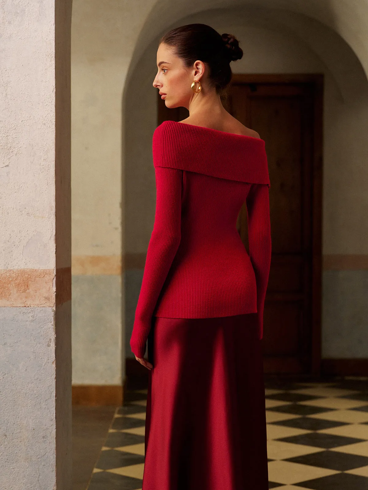 Wool-Blend Off-Shoulder Ribbed Sweater sold by COMMENSE product image thumbnail 4