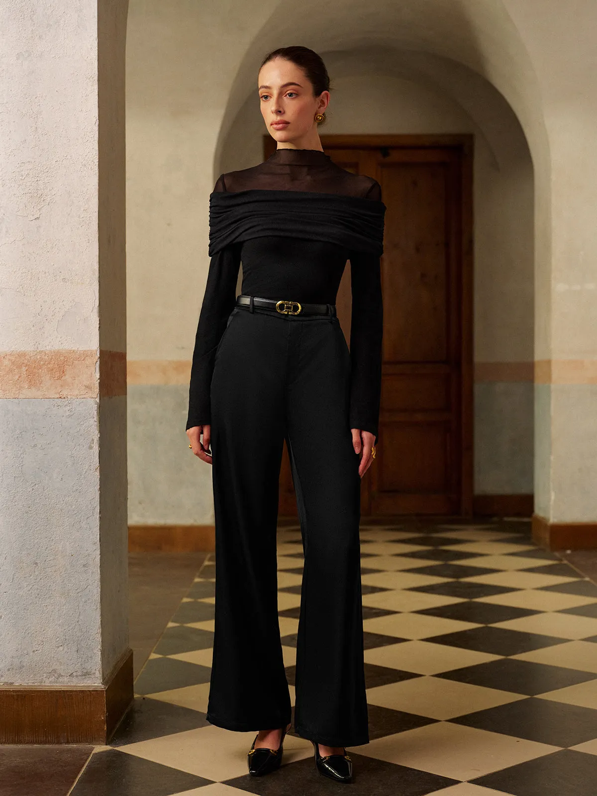 Ruched Mesh Panel Jersey Top sold by COMMENSE product image thumbnail 4