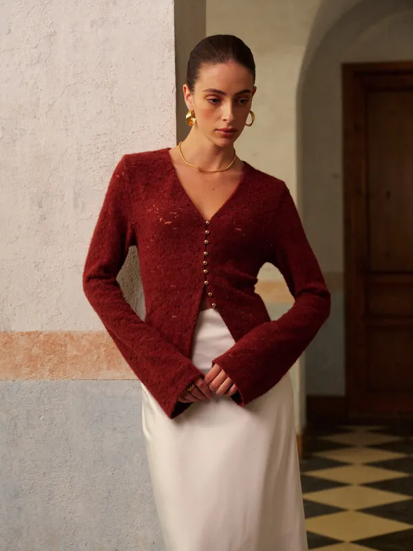 V-Neck Split Lace Blouse sold by COMMENSE