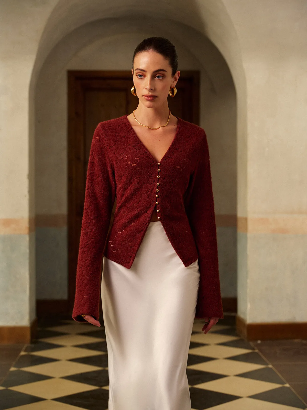 V-Neck Split Lace Blouse sold by COMMENSE product image thumbnail 4