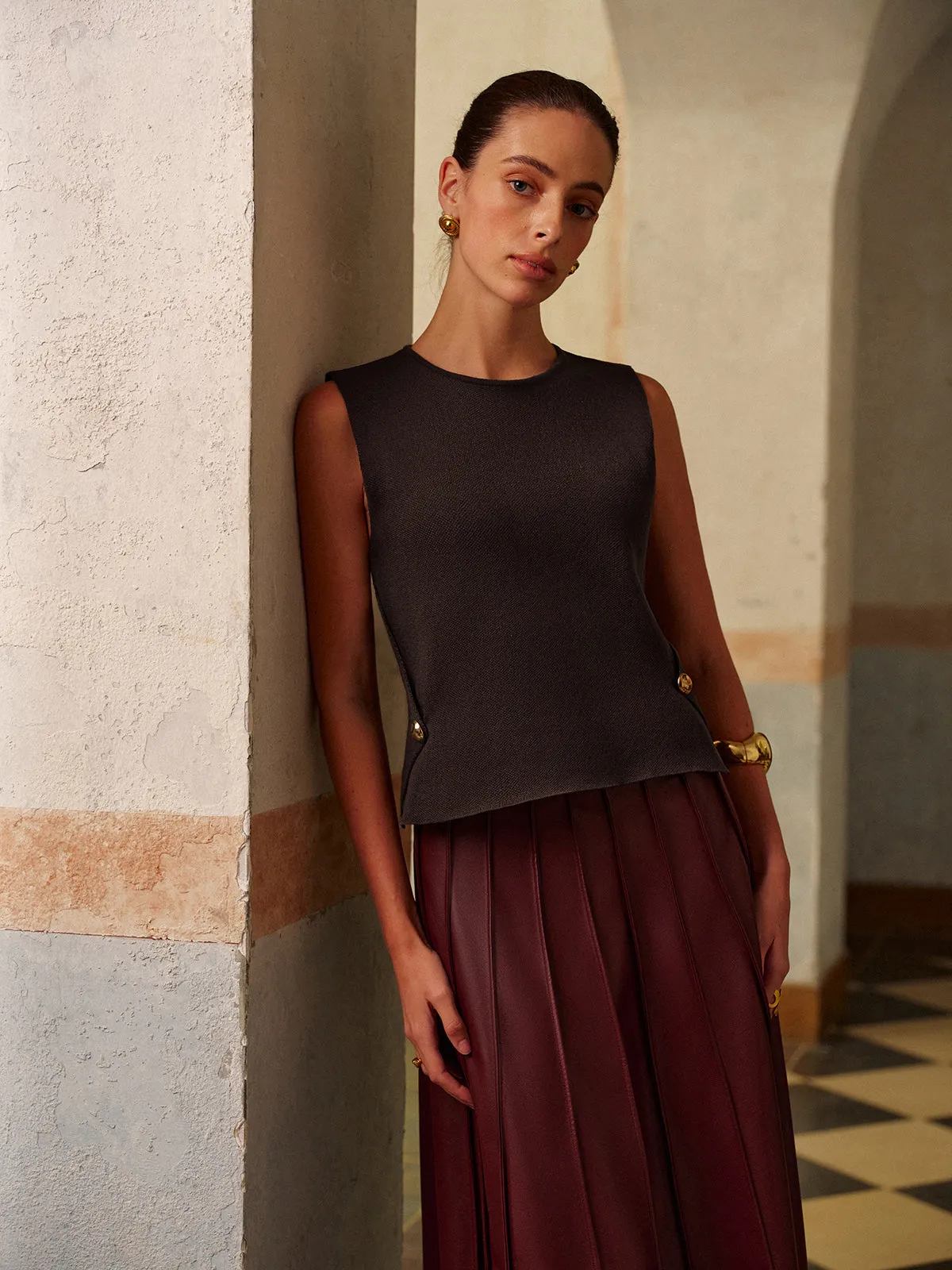 Metal-Detail Regular Fit Sweater Vest sold by COMMENSE product image thumbnail 5