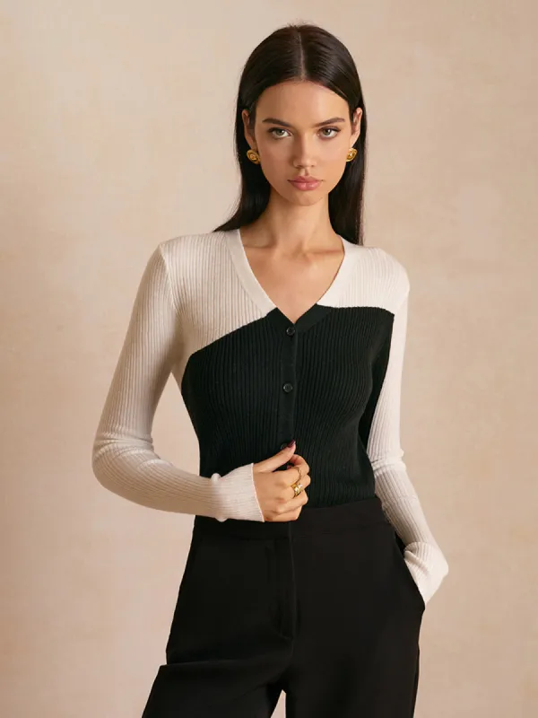 Wool-Blend Color Block Slim Cardigan sold by COMMENSE