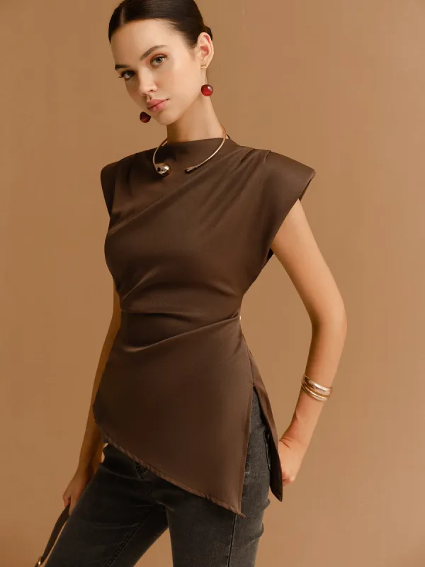 Cap Sleeve Asymmetrical Hem Skinny Blouse sold by COMMENSE