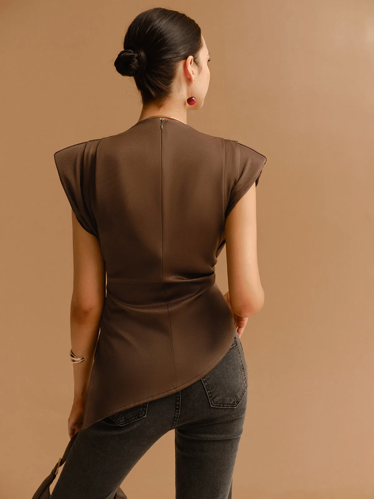 Cap Sleeve Asymmetrical Hem Skinny Blouse sold by COMMENSE product image thumbnail 5