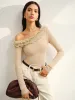 Asymmetrical Neck Lettuce Trim Jersey Top sold by COMMENSE