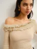 Asymmetrical Neck Lettuce Trim Jersey Top sold by COMMENSE
