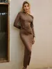Asymmetrical Ruched Knotted Jersey Dress sold by COMMENSE