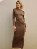 Asymmetrical Ruched Knotted Jersey Dress sold by COMMENSE