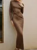 Asymmetrical Ruched Knotted Jersey Dress sold by COMMENSE