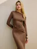 Asymmetrical Ruched Knotted Jersey Dress sold by COMMENSE