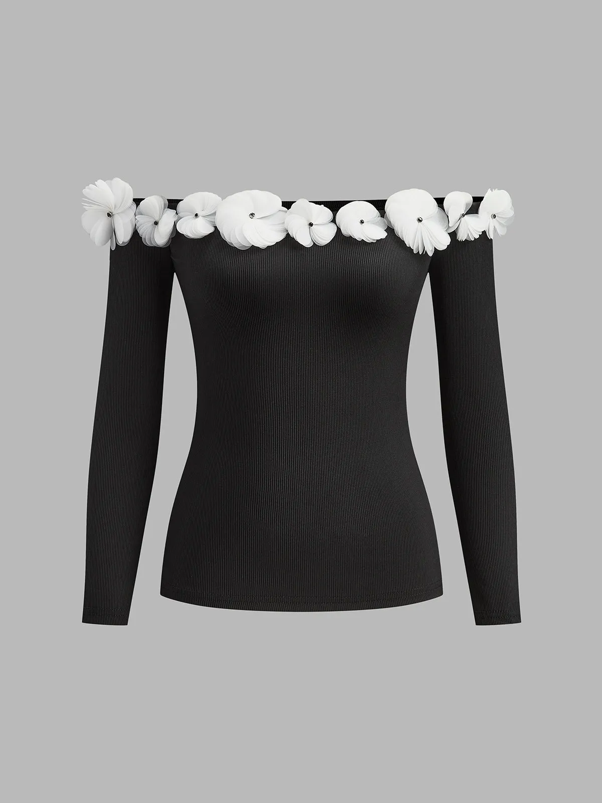 Off-Shoulder Floral Decor T-Shirt sold by COMMENSE