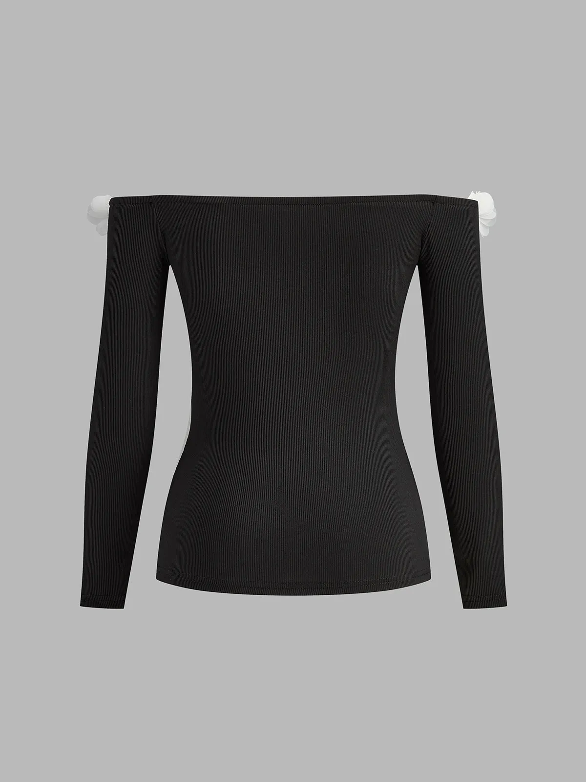 Off-Shoulder Floral Decor T-Shirt sold by COMMENSE product image thumbnail 4