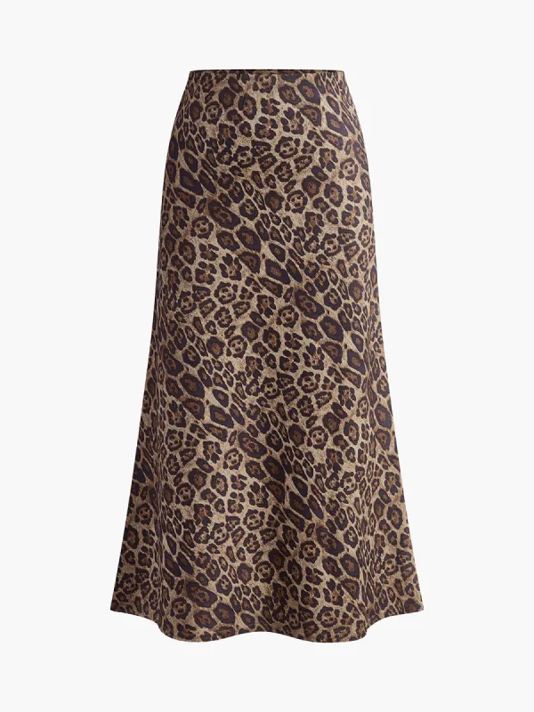 Mid-Waist Leopard Printed Skirt sold by COMMENSE