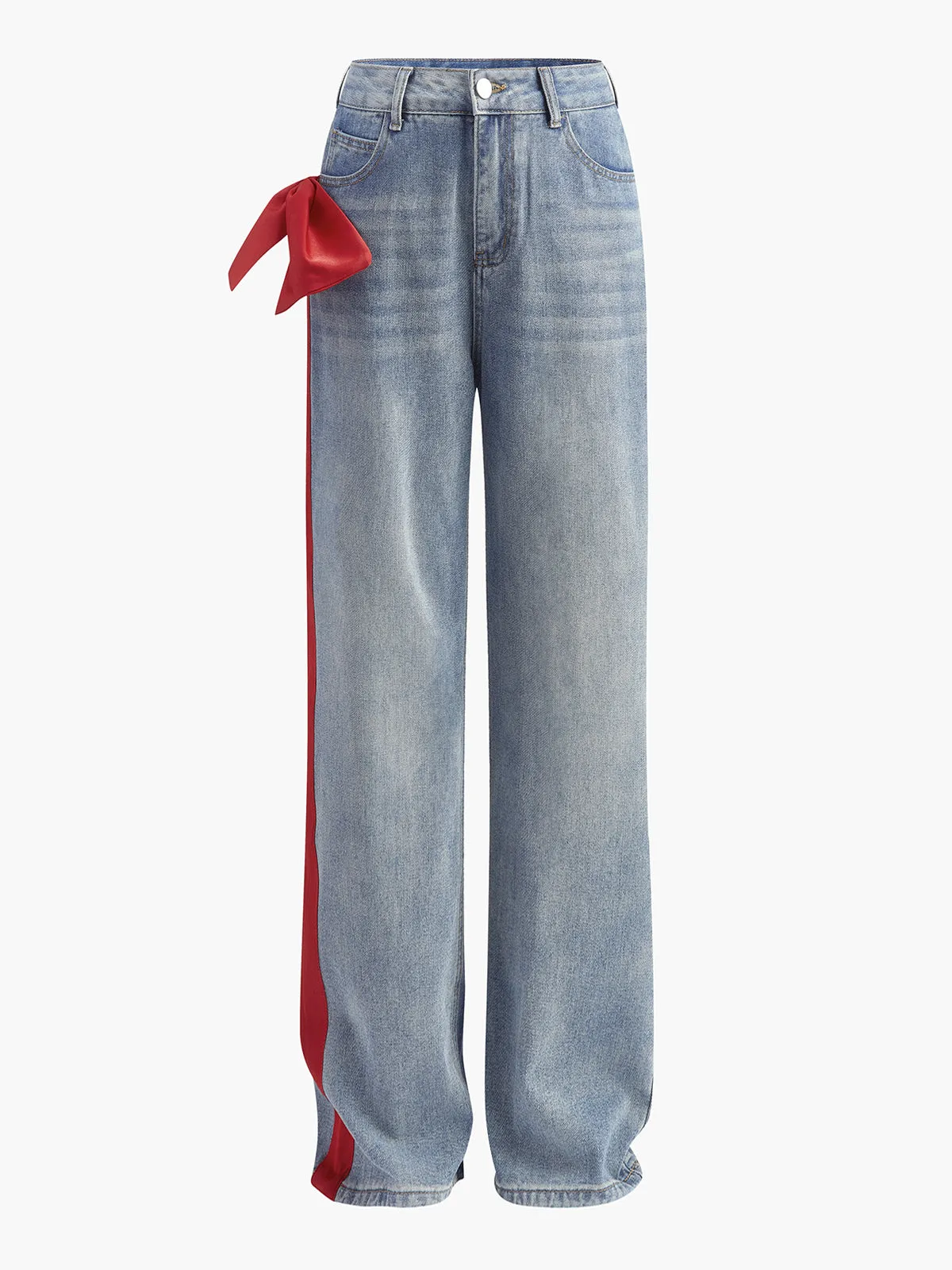 Mid-Waist Bow-Decor Denim Jeans sold by COMMENSE product image thumbnail 2