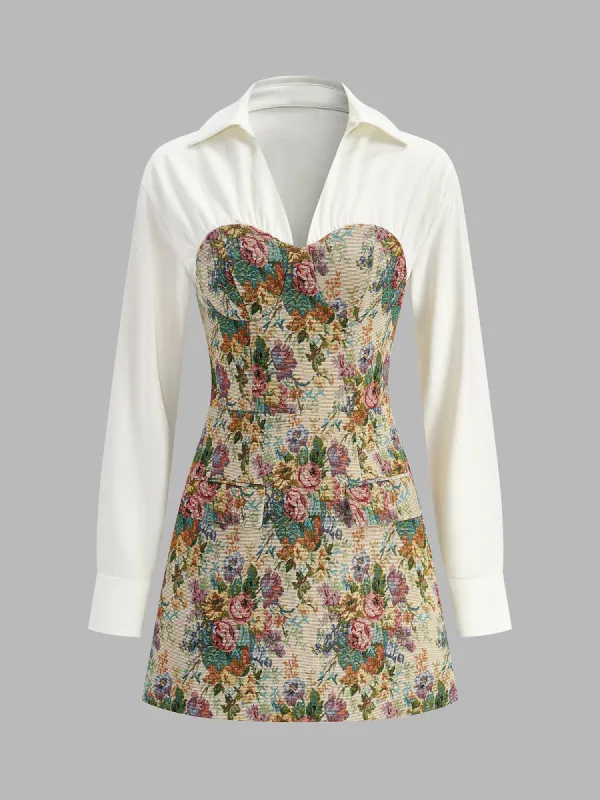 2 in 1 Tweed Floral Zipper Polo Dress sold by COMMENSE