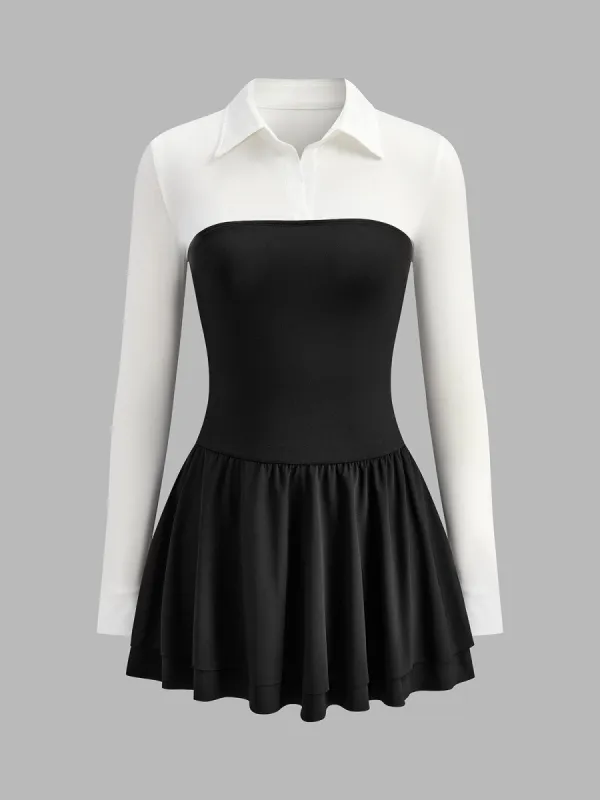 Color Block Pleated Panel Polo Dress made by COMMENSE