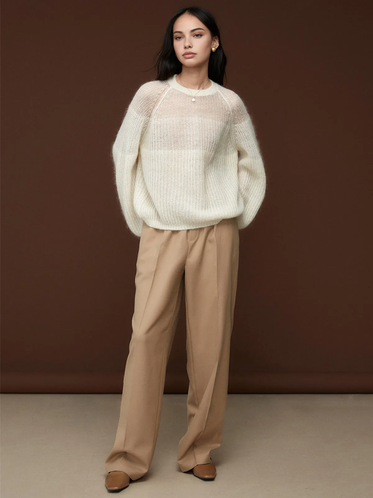 Wool-Blend Semi-Sheer Shift Knit Top sold by COMMENSE product image thumbnail 4