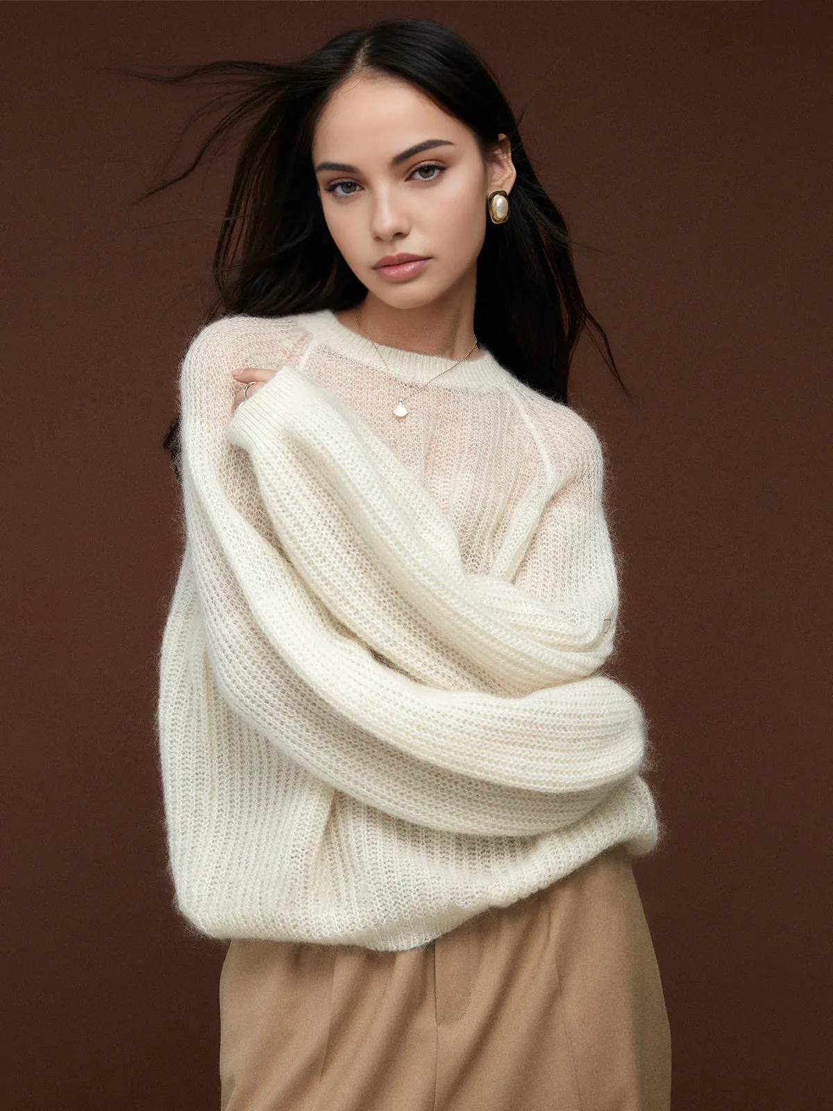 Wool-Blend Semi-Sheer Shift Knit Top sold by COMMENSE product image thumbnail 5