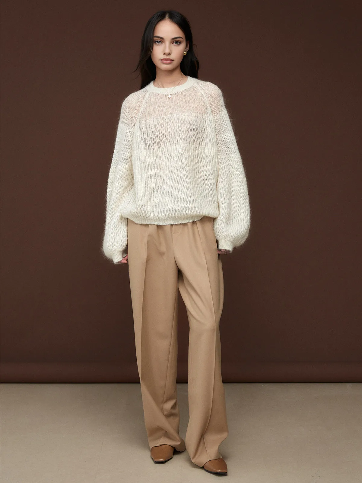 Wool-Blend Semi-Sheer Shift Knit Top sold by COMMENSE product image thumbnail 3