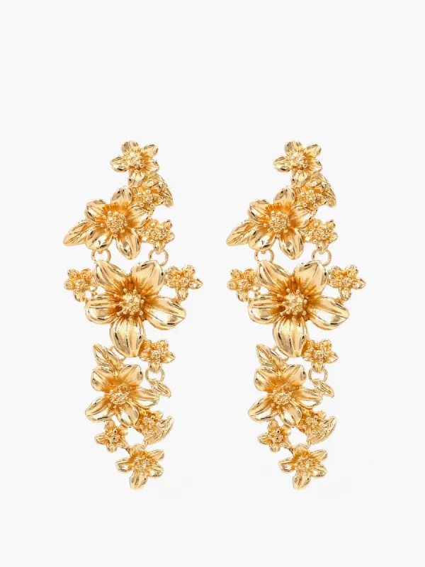 Golden Floral Stud Drop Earrings sold by COMMENSE