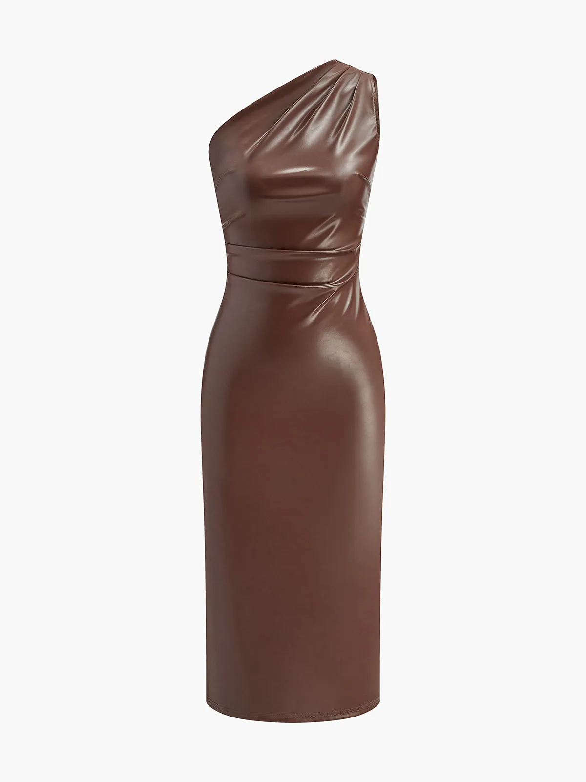 Faux Leather One-Shoulder Zipper Tank Dress sold by COMMENSE