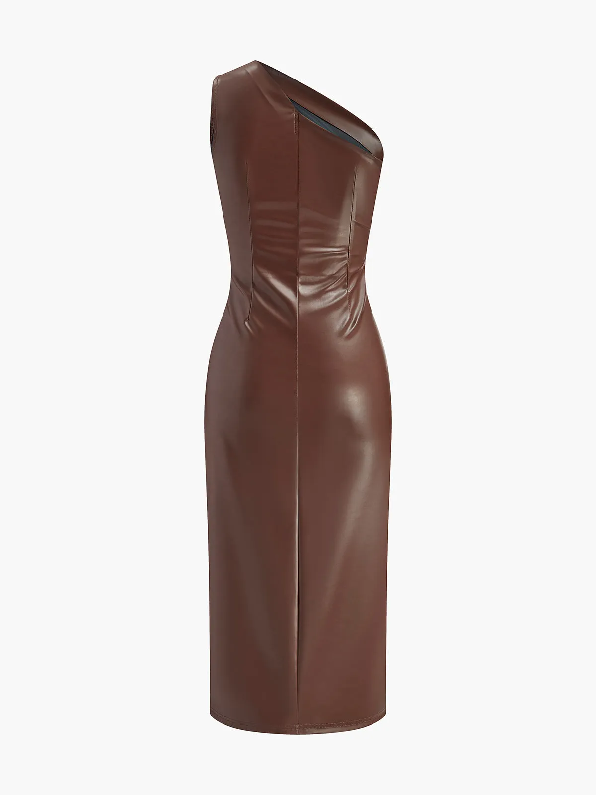 Faux Leather One-Shoulder Zipper Tank Dress sold by COMMENSE product image thumbnail 4