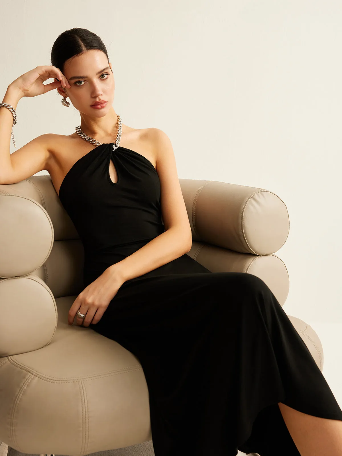 Keyhole Neckline Sleeveless Halter Dress sold by COMMENSE