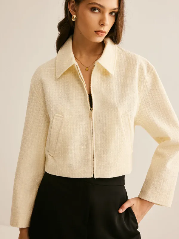 Tweed Zipper Polo Jacket sold by COMMENSE