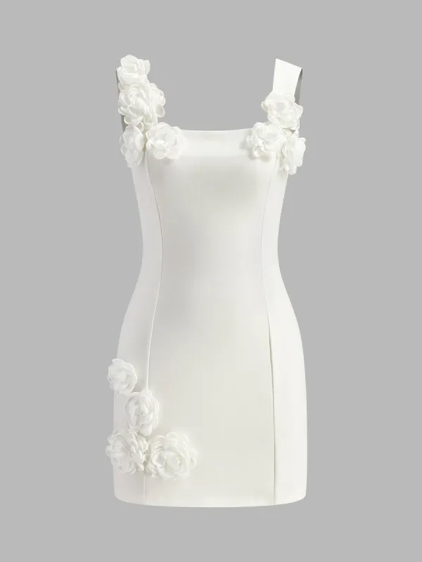 3D Flower Zipper Strappy Short Dress sold by COMMENSE