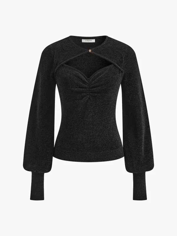 Lantern Sleeve Sweetheart Pleated Knit Top sold by COMMENSE