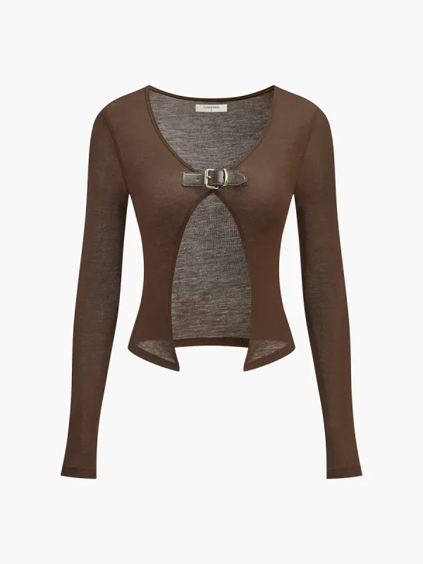 Buckle Design Split Thin Blouse sold by COMMENSE