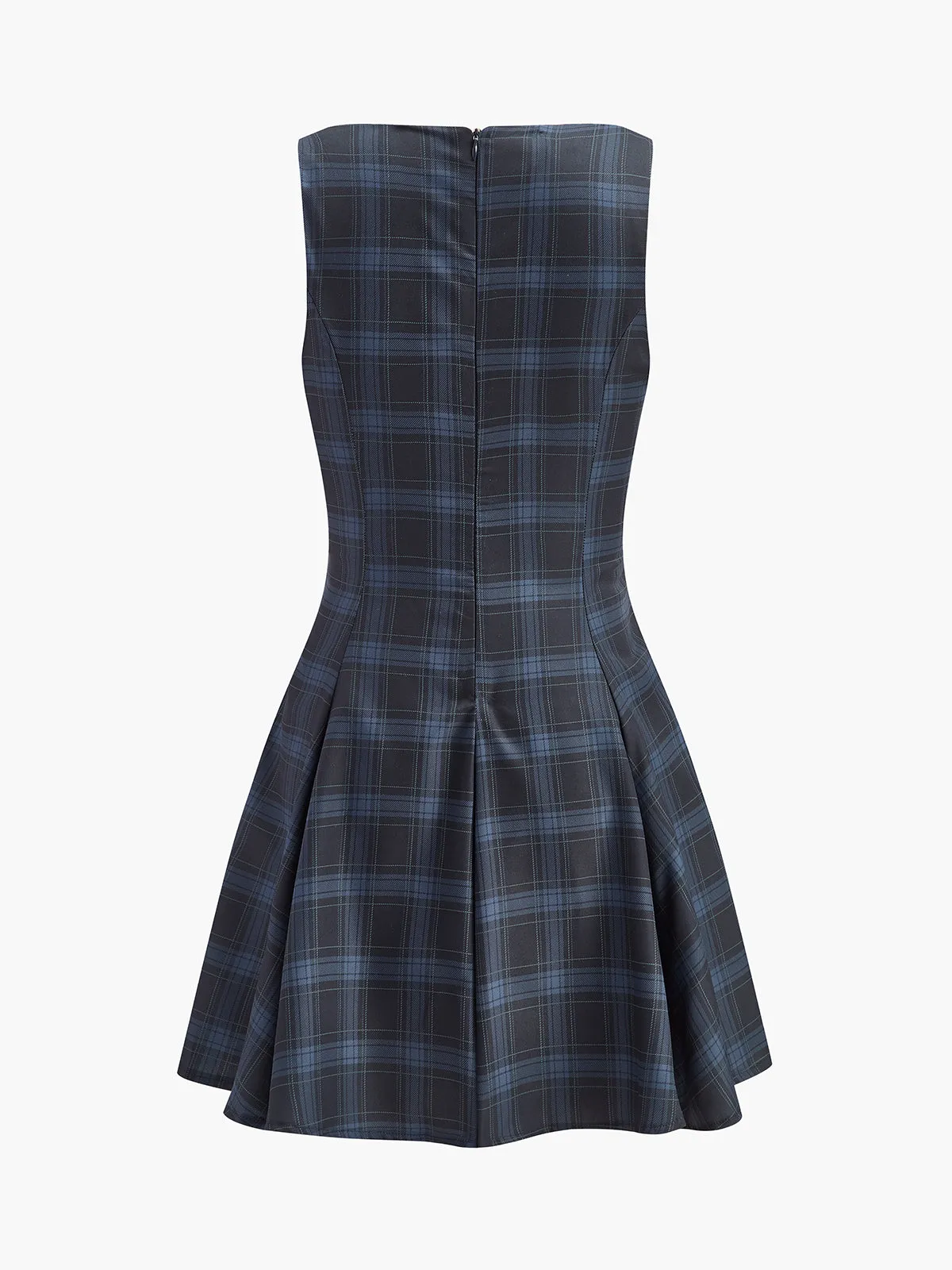 Checked Pleated Zipper Tank Dress sold by COMMENSE product image thumbnail 2