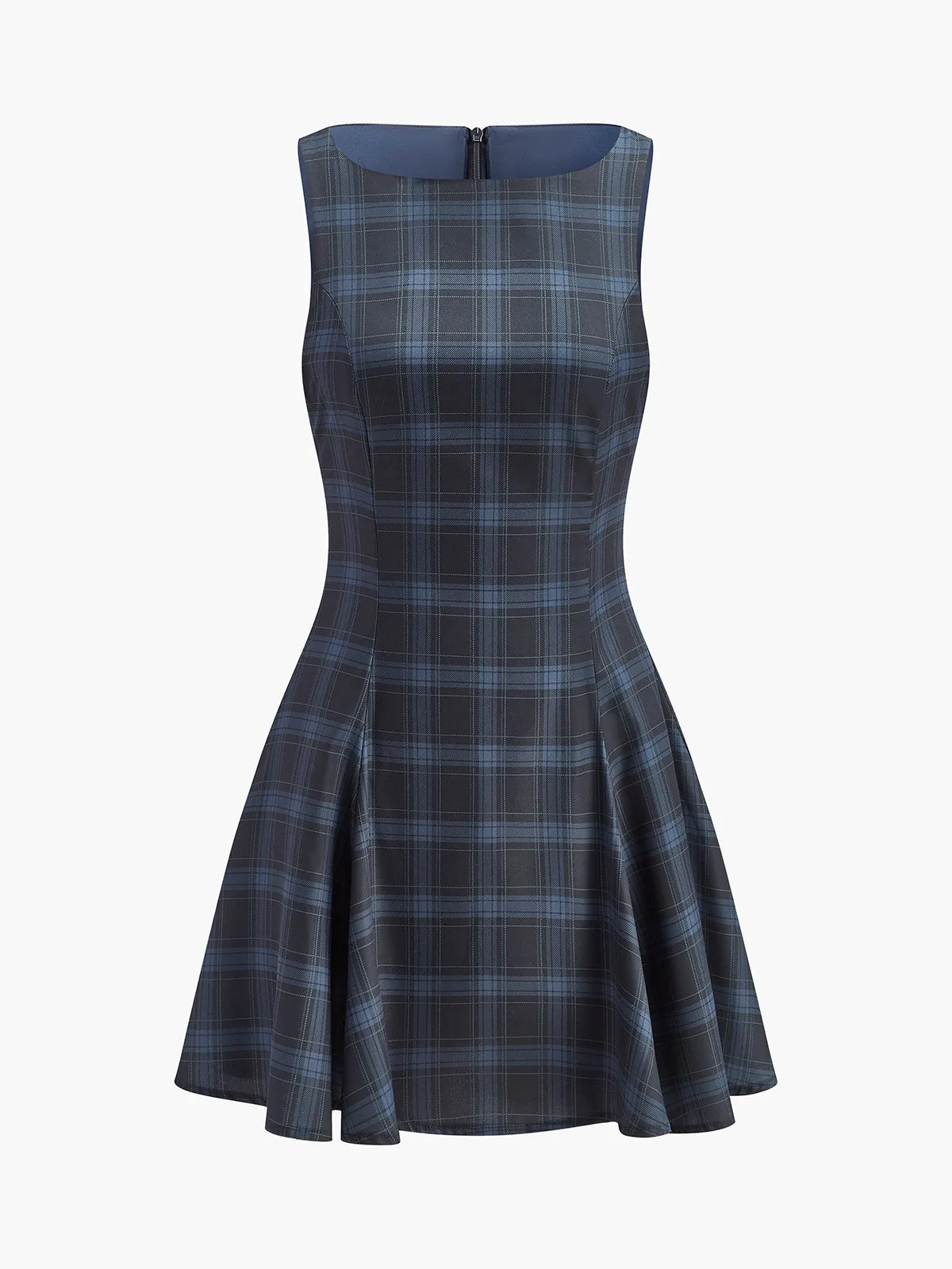 Checked Pleated Zipper Tank Dress sold by COMMENSE