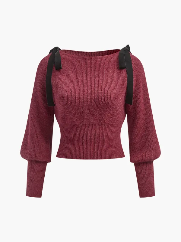 Contrast Bow Cinched Waist Sweater sold by COMMENSE