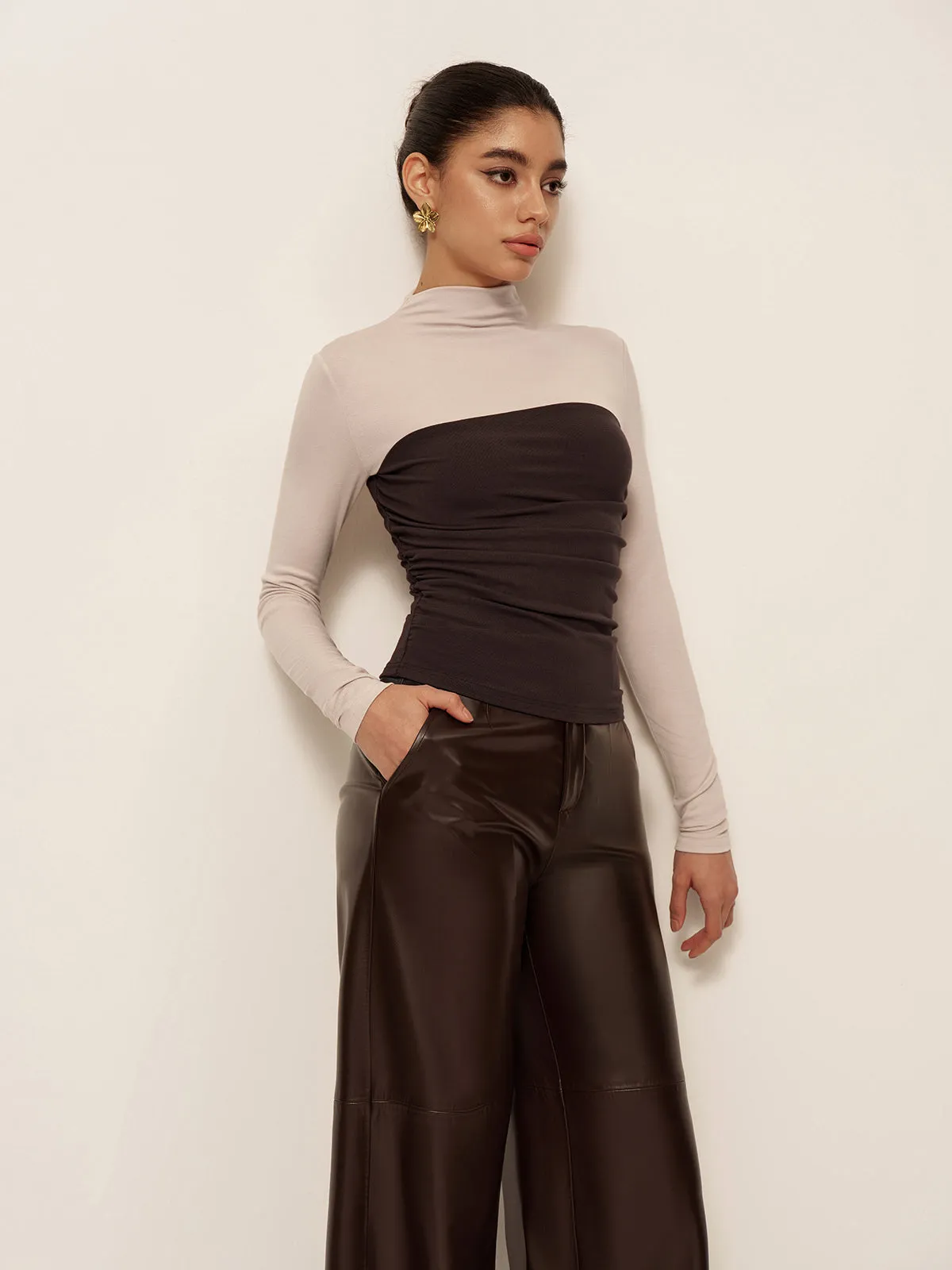 2 in 1 Mock Neck Color Block Jersey Top sold by COMMENSE product image thumbnail 2