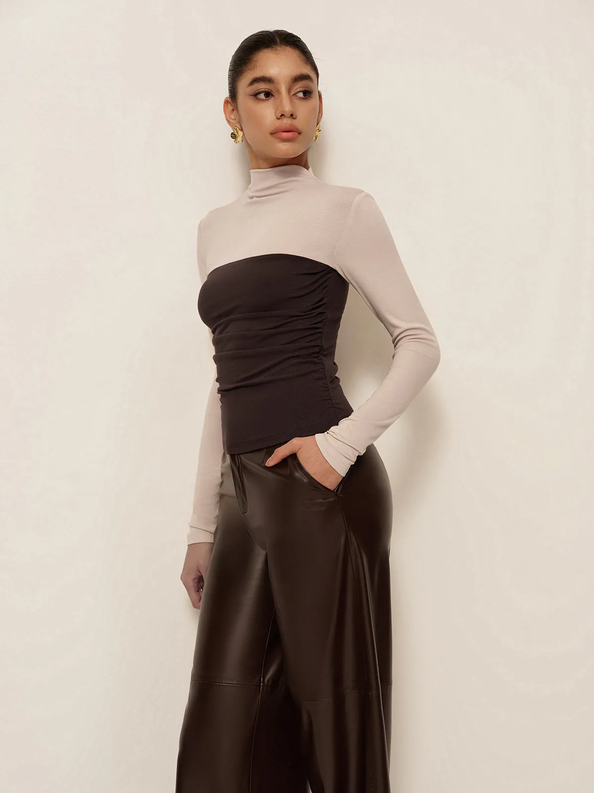 2 in 1 Mock Neck Color Block Jersey Top sold by COMMENSE product image thumbnail 5