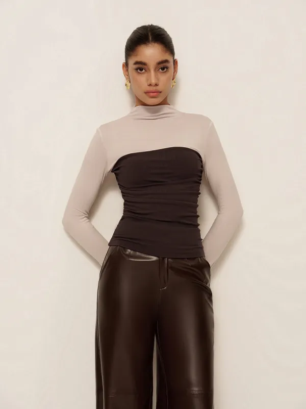 2 in 1 Mock Neck Color Block Jersey Top sold by COMMENSE